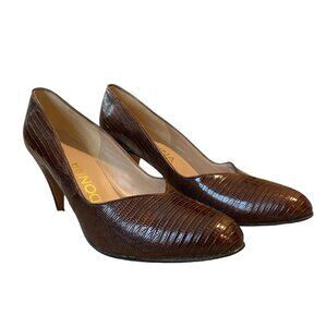 Donna women's size 6.5 shiny brown leather heels pumps 3 1/4" heel